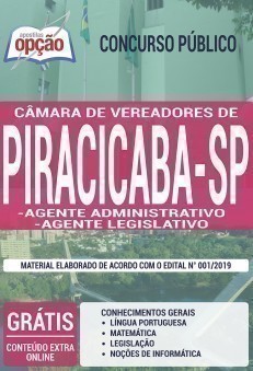 Apostila Concurso Câmara de Piracicaba 2019 PDF e Impressa Agente Administrativo e Agente Legislativo