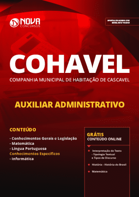 Apostila Concurso COHAVEL 2019 Grátis Cursos Online Auxiliar Administrativo
