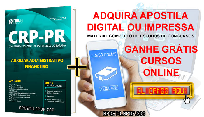 Apostila Concurso CRP PR 2019 Auxiliar Administrativo Financeiro PDF e Impressa Cursos Online Grátis