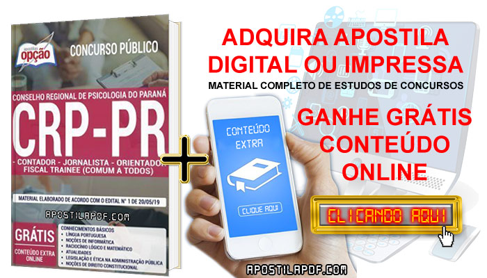 Apostila Concurso CRP PR 2019 PDF e Impressa Contador, Jornalista e Orientador Fiscal Trainee Conteúdo Online Gratis