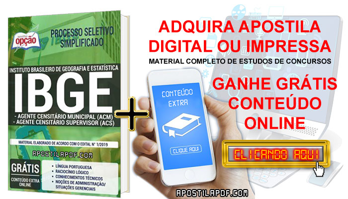 Apostila Concurso IBGE 2019 PDF e Impressa Agente Censitário Municipal e Agente Censitário Supervisor
