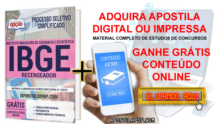 Apostila Concurso IBGE 2019 PDF e Impressa Recenseador Conteúdo Online Gratis