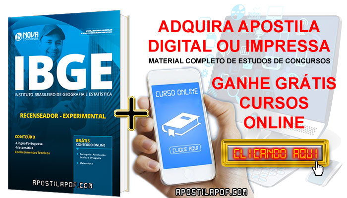 Apostila Concurso IBGE 2019 Recenseador PDF e Impressa Grátis Cursos Online
