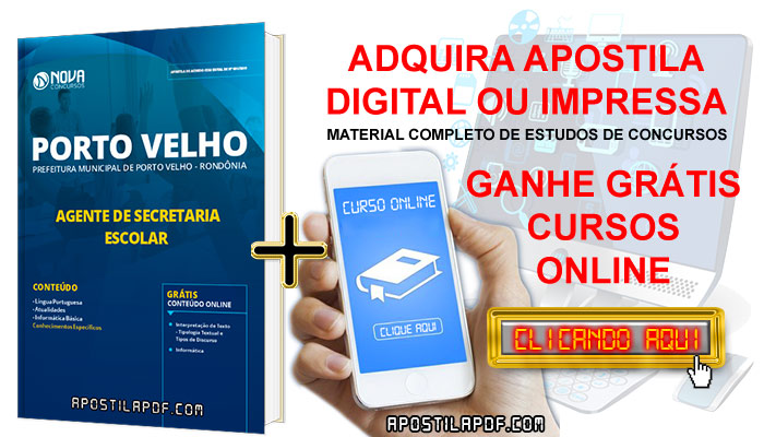 Apostila Concurso Prefeitura de Porto Velho 2019 Agente de Secretaria Escolar PDF Impressa Cursos Online Grátis