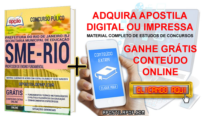 Apostila Concurso SME RJ 2019 PDF e Impressa Professor de Ensino Fundamental Conteúdo Online Gratis