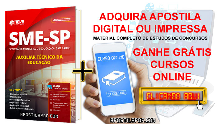 Apostila Concurso SME SP 2019 Auxiliar Técnico de Educação PDF e Impressa Cursos Online Grátis