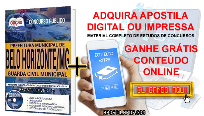 Apostila Concurso Prefeitura de Belo Horizonte 2019 PDF e Impressa Guarda Civil Municipal Conteúdo Online Grátis