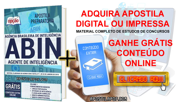 Apostila Concurso ABIN 2019 PDF e Impressa Agente de Inteligência Conteúdo Online Grátis