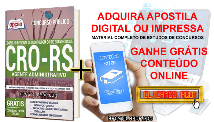 Apostila Concurso CRO RS 2019 PDF e Impressa Agente Administrativo Conteúdo Online Grátis