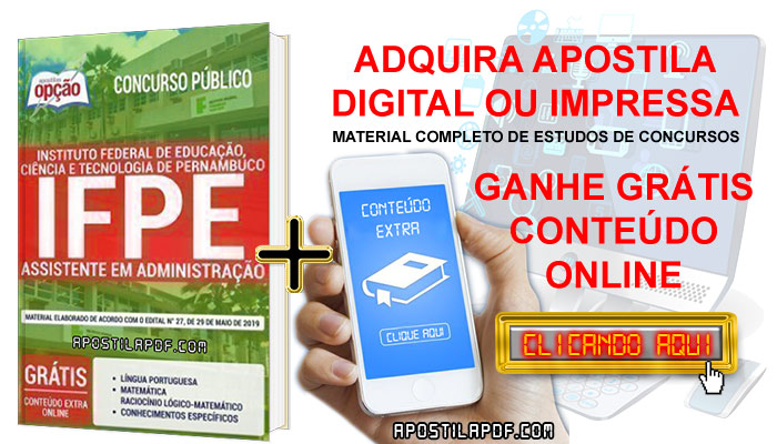 Apostila Concurso IFPE 2019 PDF e Impressa Assistente em Administração Conteúdo Online Grátis