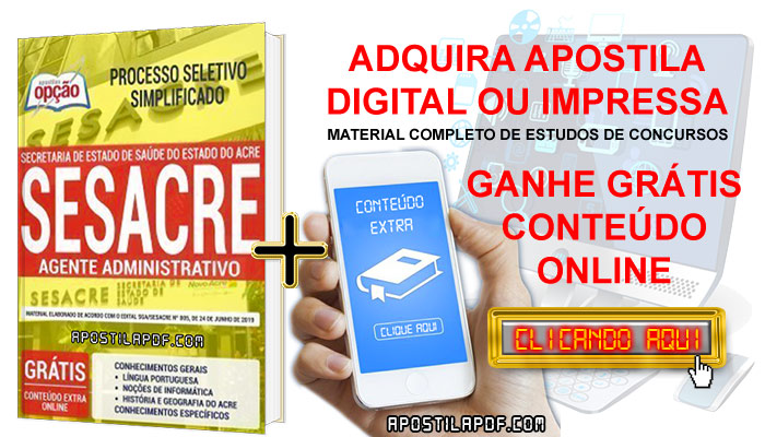 Apostila Concurso SESACRE 2019 PDF e Impressa Agente Administrativo Conteúdo Online Grátis
