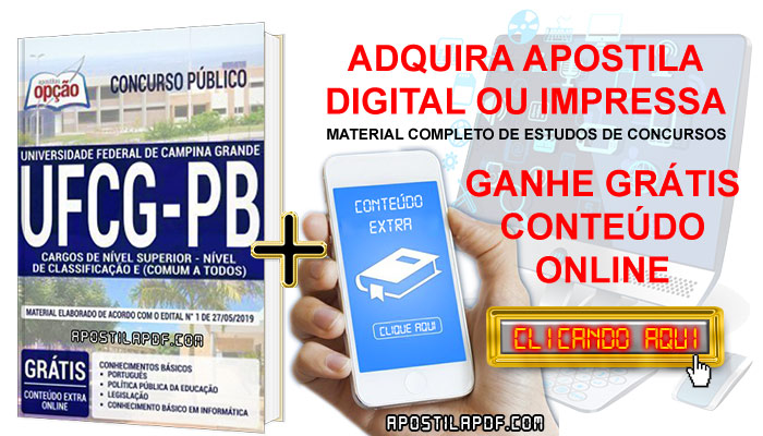 Apostila Concurso UFCG PB 2019 PDF e Impressa Cargos de Nível Superior Conteúdo Online Grátis