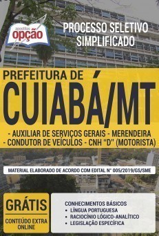 Apostila Concurso SME Cuiabá 2019 Auxiliar de Serviços Gerais, Motorista e Merendeira PDF e Impressa