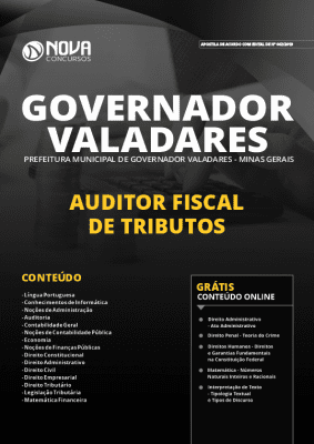Apostila Prefeitura de Governador Valadares 2019 Auditor Fiscal de Tributos Grátis Cursos Online