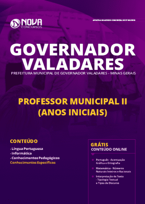 Apostila Prefeitura de Governador Valadares 2019 Professor Anos Iniciais Grátis Cursos Online
