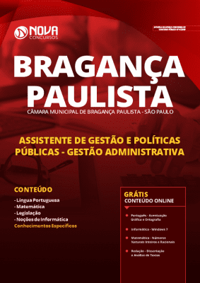 Apostila Câmara de Bragança Paulista 2020 Assistente de Gestão e Políticas Públicas Gestão Administrativa Grátis Cursos Online