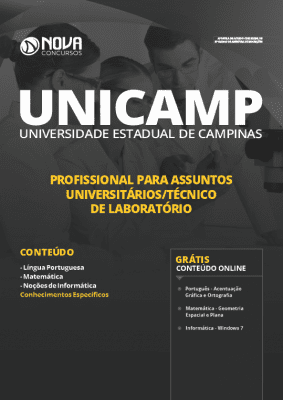 Apostila Concurso UNICAMP 2020 Profissional para Assuntos Universitários Técnico de Laboratório Grátis Cursos Online