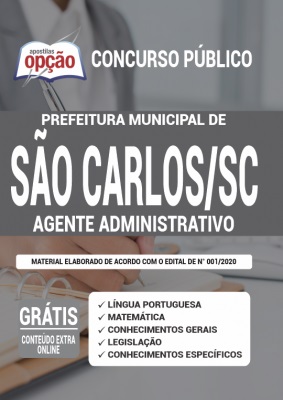 Apostila Prefeitura de São Carlos SC 2020 PDF Download Digital Cargo Agente Administrativo