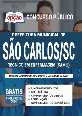 Apostila Prefeitura de São Carlos SC 2020 PDF e Impressa Cargo Técnico em Enfermagem