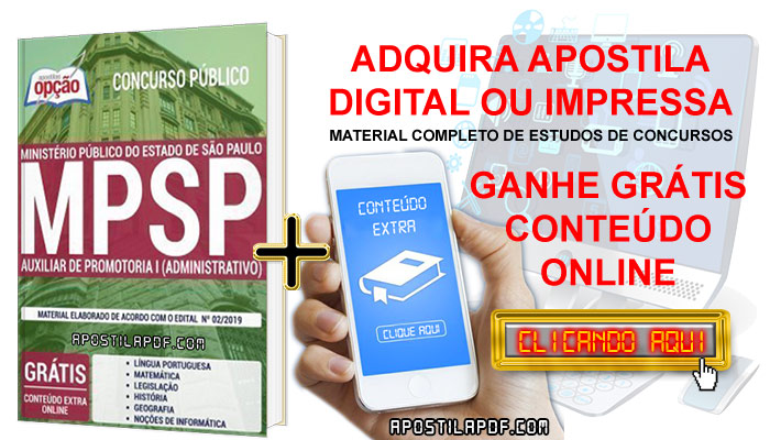 Baixar Apostila Concurso MP SP 2019 PDF Download Digital Auxiliar de Promotoria I Administrativo Conteúdo Online Grátis